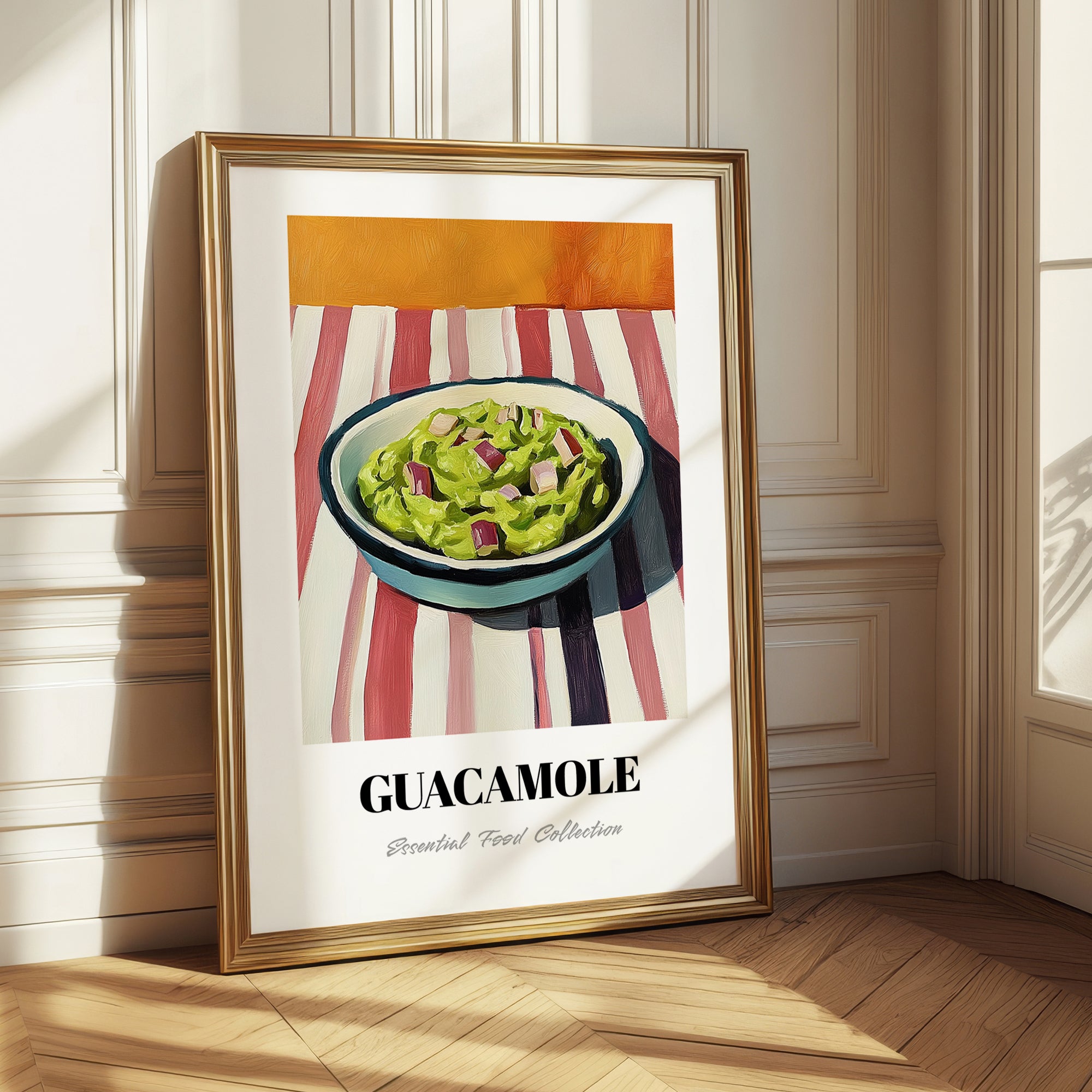 Guacamole – on Striped Tablecloth, Mexican Food Still Life