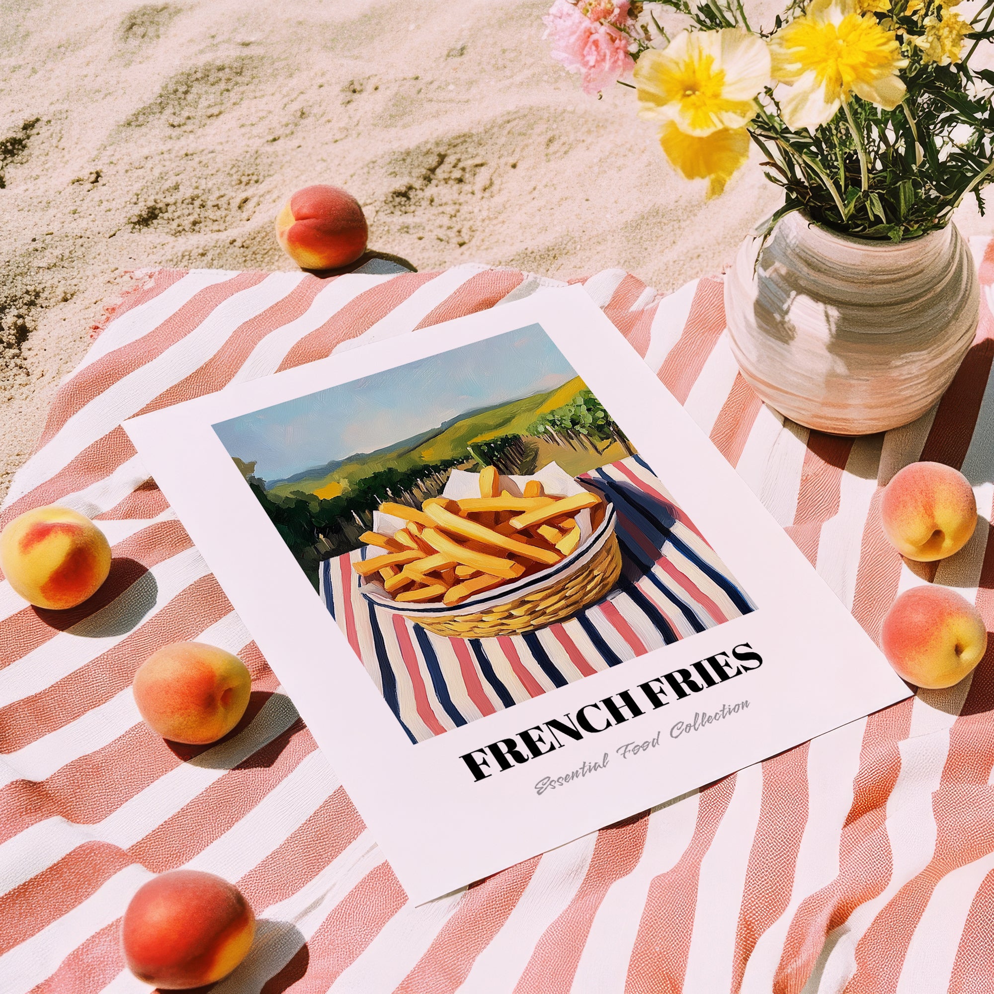 French Fries – Hillside Café View, American Food Still Life, unframed on coastal sand