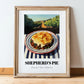 Shepherd’s Pie – Hillside Café View, British Food Painting, in wooden frame leaning on the floor