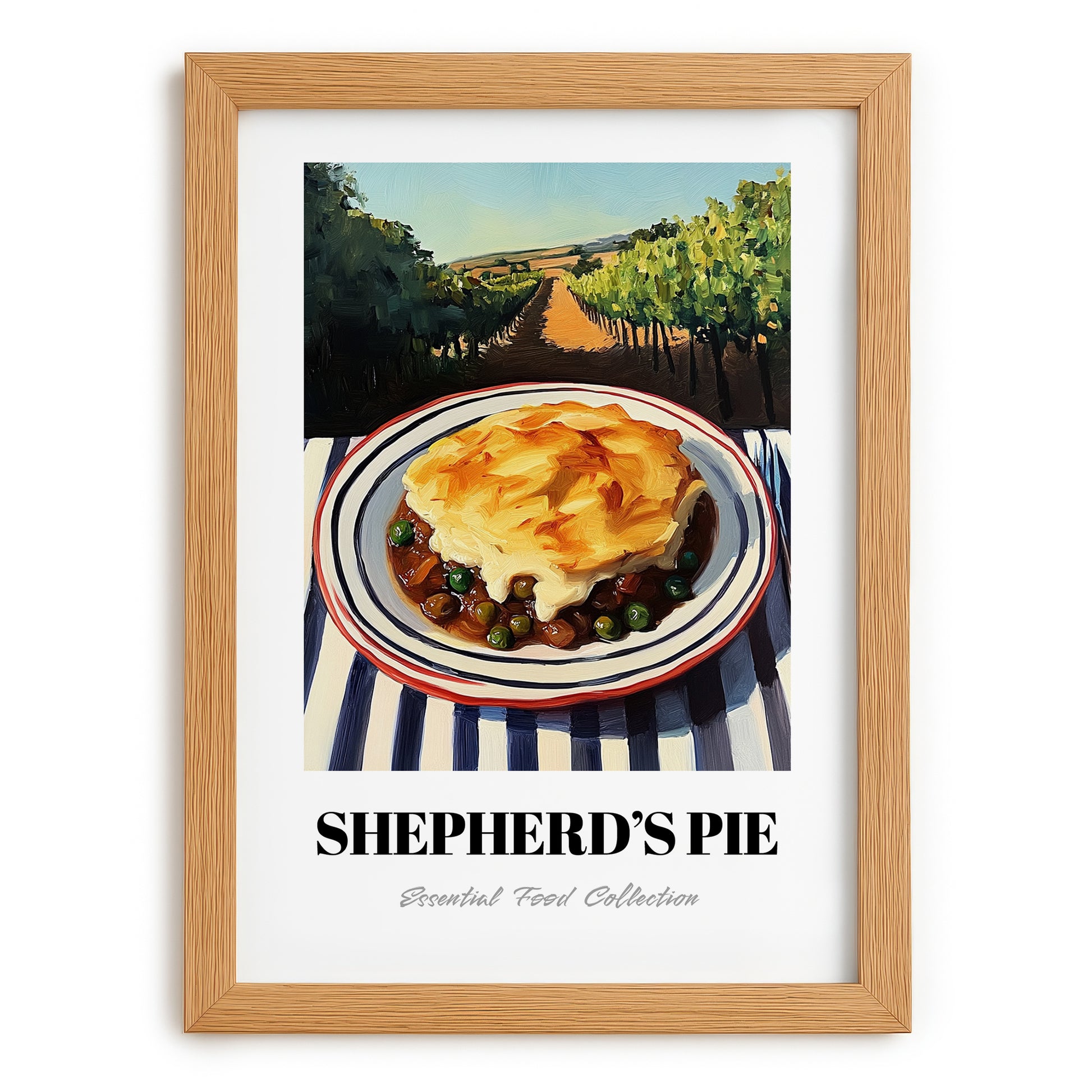 Shepherd’s Pie – Hillside Café View, British Food Painting, set in oak frame