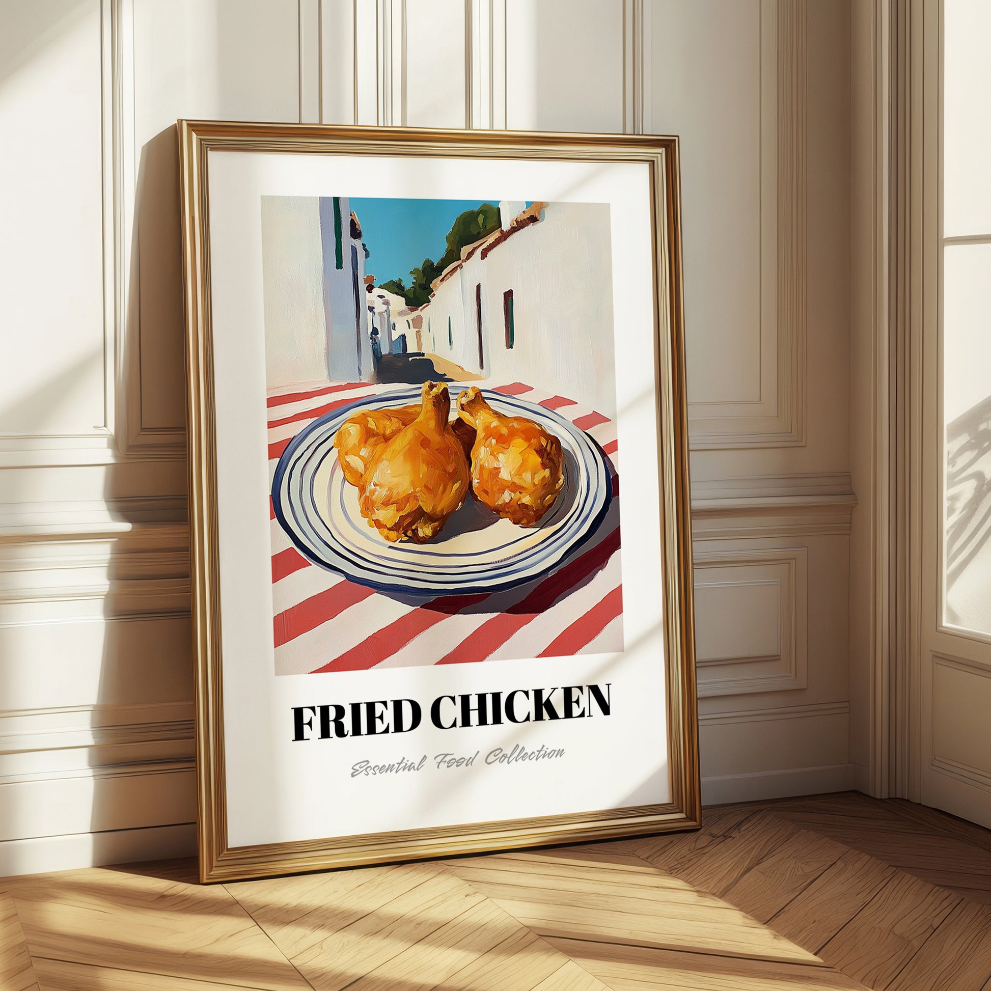 Fried Chicken – White village Urban Café Scene, American Food Poster