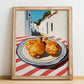 Fried Chicken – White village Urban Café Scene, American Food Poster, no-text version framed in wood