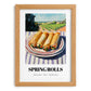 Spring Rolls – Hilltop Table Scene, Chinese Food Painting, set in oak frame