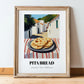Pita Bread – White village Café on the Corner, Greek Food Illustration, in wooden frame leaning on the floor