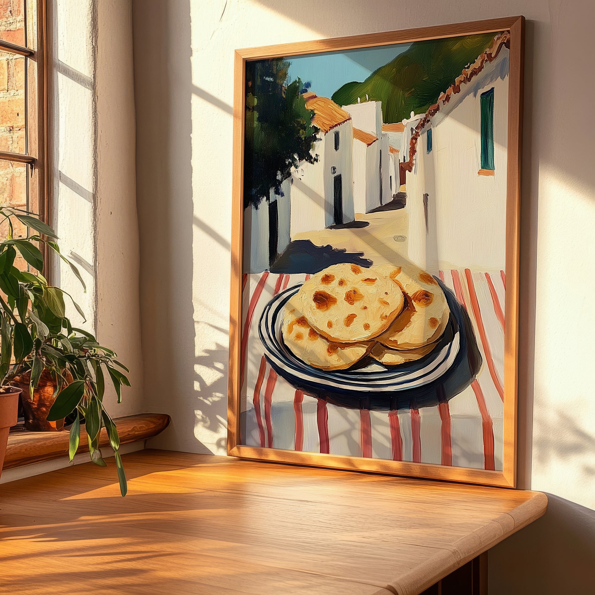 Pita Bread – White village Café on the Corner, Greek Food Illustration, clean layout with no caption