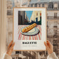 Baguette – White village Outdoor Café Scene, French Food Illustration, styled in a charming Paris street view