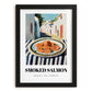 Smoked Salmon – White village Urban Café Scene, Norwegian Food Poster, in sleek black frame