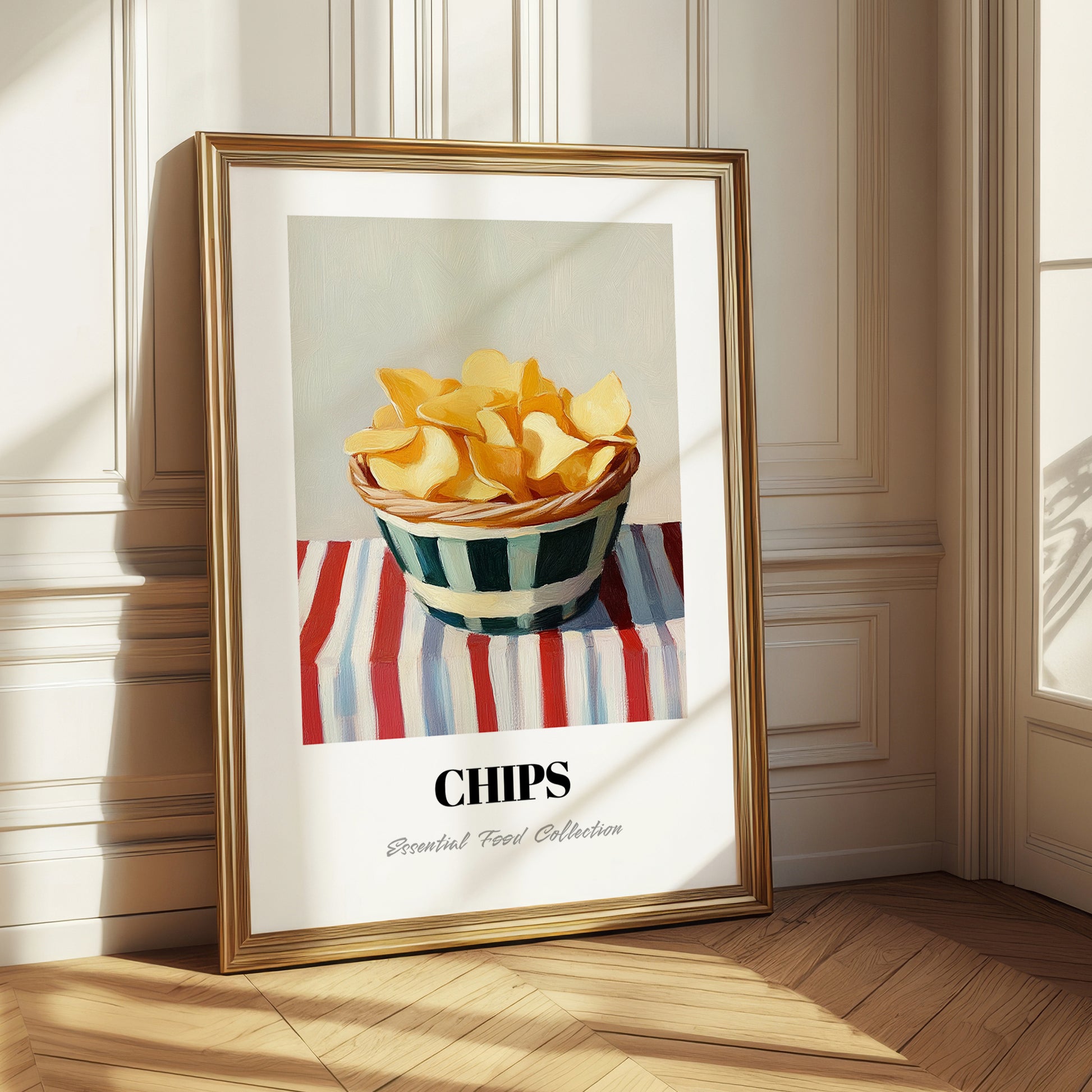 Chips – on Striped Tablecloth, American Food Print