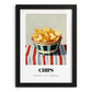 Chips – on Striped Tablecloth, American Food Print, in sleek black frame