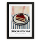 Chocolate Cake – on Striped Tablecloth, American Dessert Wall Illustration, in sleek black frame