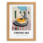 Cheesecake – White village Outdoor Café Scene, American Dessert Poster, set in oak frame