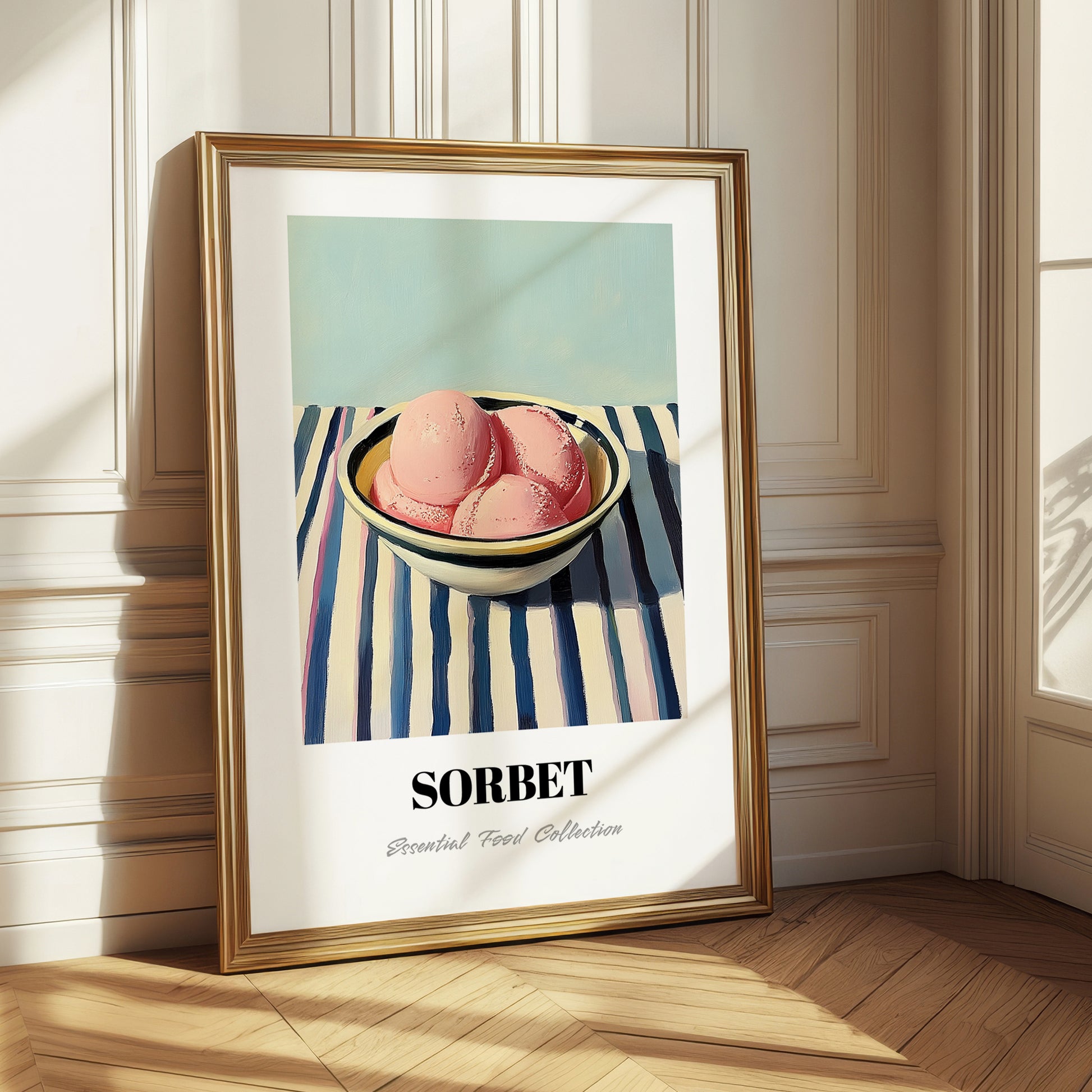 Sorbet – on Striped Tablecloth, French Ice Cream Painting 