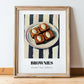 Brownies – on Striped Tablecloth, American Dessert Illustration, in wooden frame leaning on the floor