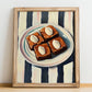 Brownies – on Striped Tablecloth, American Dessert Illustration, no-text version framed in wood