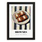 Brownies – on Striped Tablecloth, American Dessert Illustration, in sleek black frame