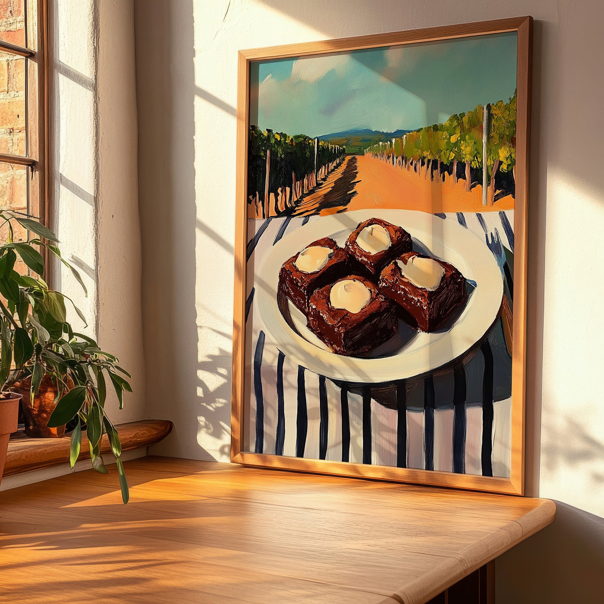 Brownies – Hilltop Café Scene, American Dessert Poster, clean layout with no caption