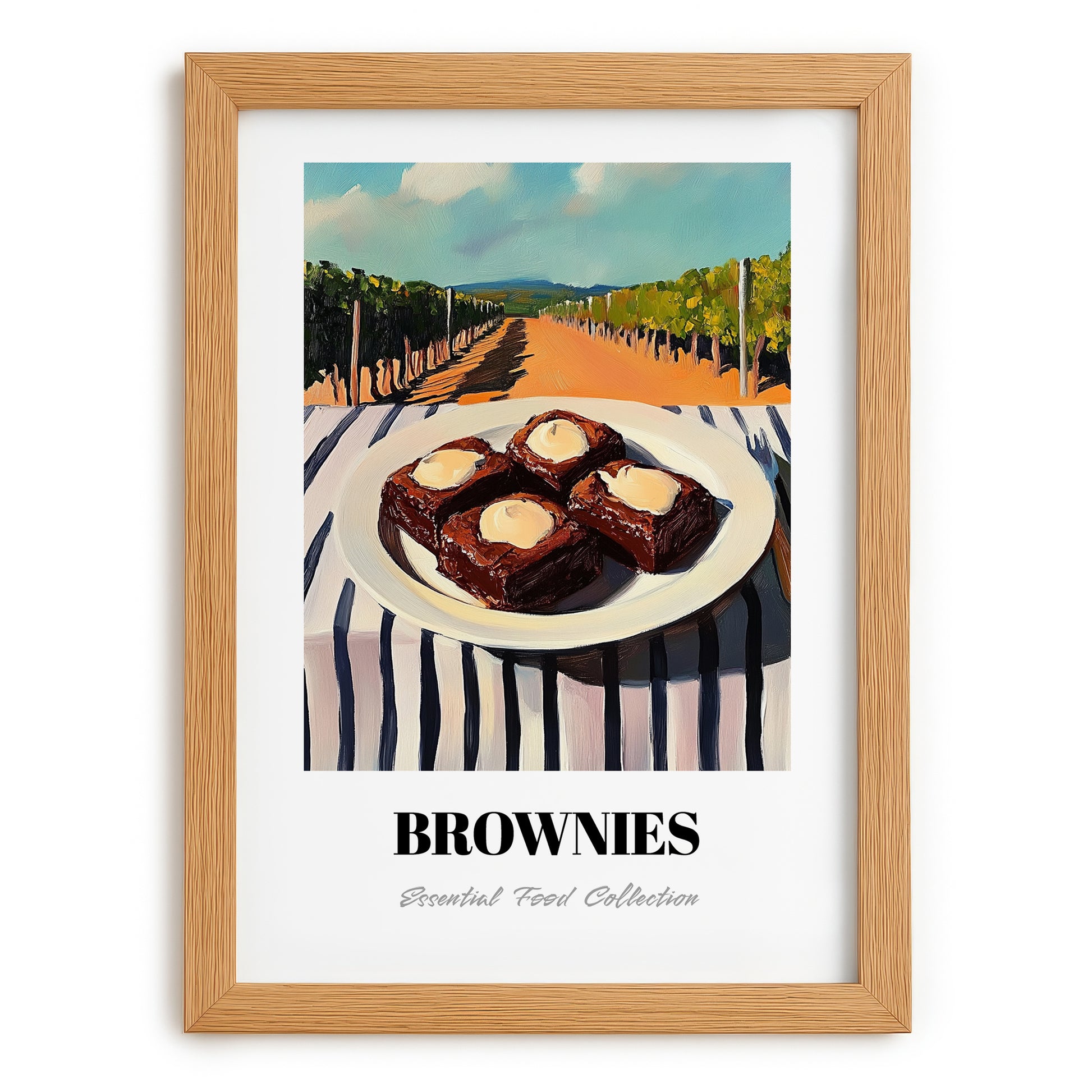 Brownies – Hilltop Café Scene, American Dessert Poster, set in oak frame