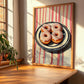 Donuts – on Striped Tablecloth, American Pastry Illustration, clean layout with no caption
