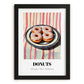 Donuts – on Striped Tablecloth, American Pastry Illustration, in sleek black frame