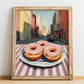 Donuts – New York Street Café Scene, American Pastry Print, no-text version framed in wood