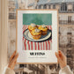 Muffins – on Striped Tablecloth, American Pastry Painting, styled in a charming Paris street view