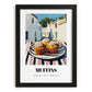 Muffins – White village Street Café Scene, American Pastry Print, in sleek black frame