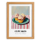 Cupcakes – on Striped Tablecloth, American Dessert Still Life, set in oak frame