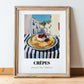 Crepes – White village Urban Café Scene, French French Pastry Painting, in wooden frame leaning on the floor