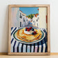 Crepes – White village Urban Café Scene, French French Pastry Painting, no-text version framed in wood