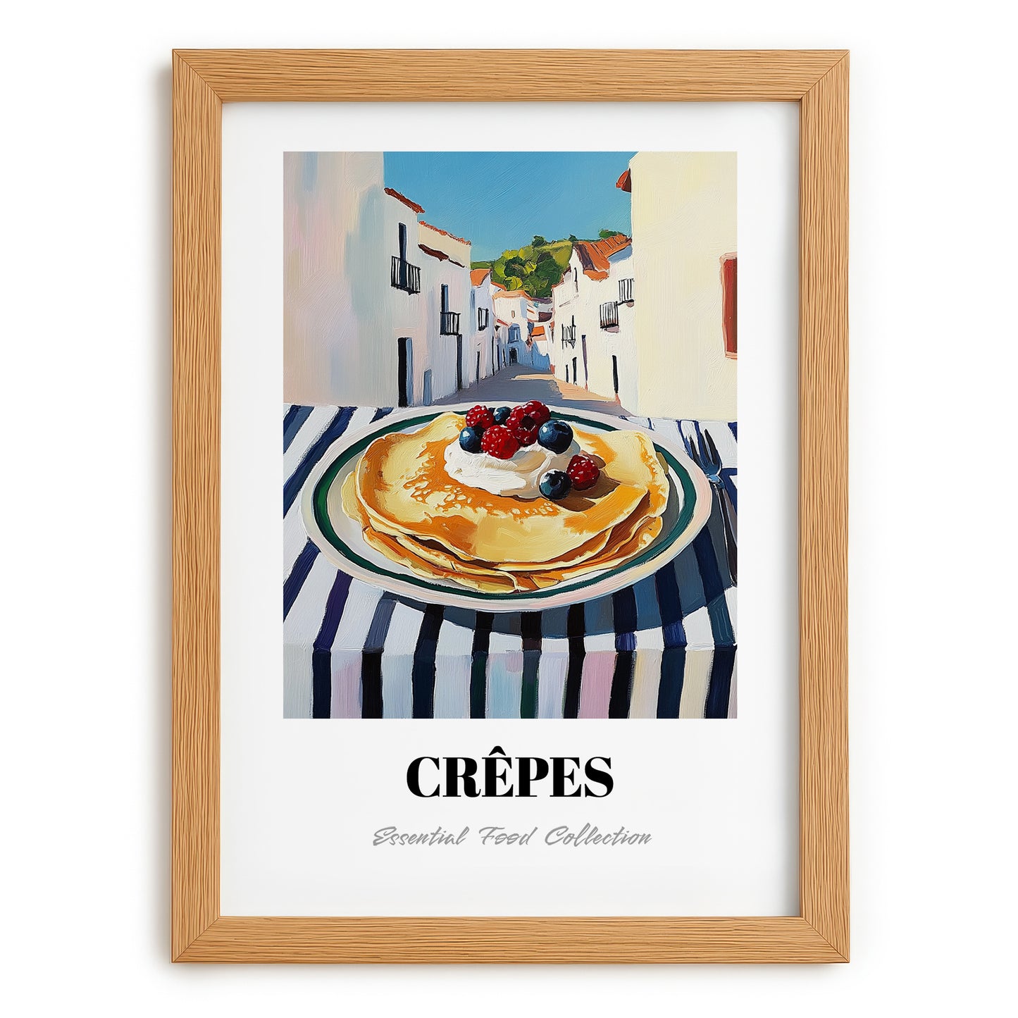 Crepes – White village Urban Café Scene, French French Pastry Painting, set in oak frame