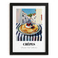 Crepes – White village Urban Café Scene, French French Pastry Painting, in sleek black frame
