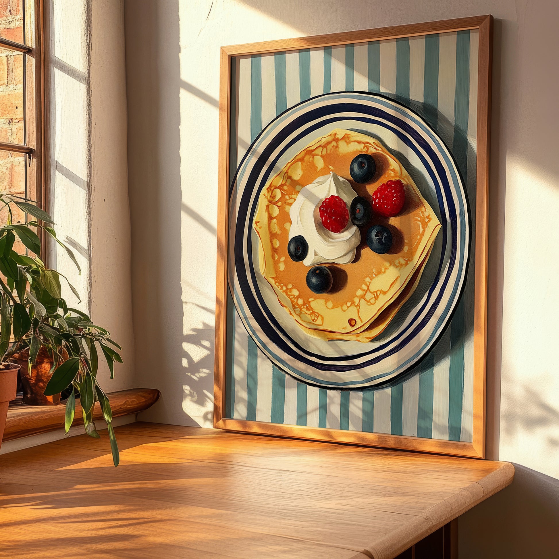Crepes – on Striped Tablecloth, French French Pastry Still Life, clean layout with no caption