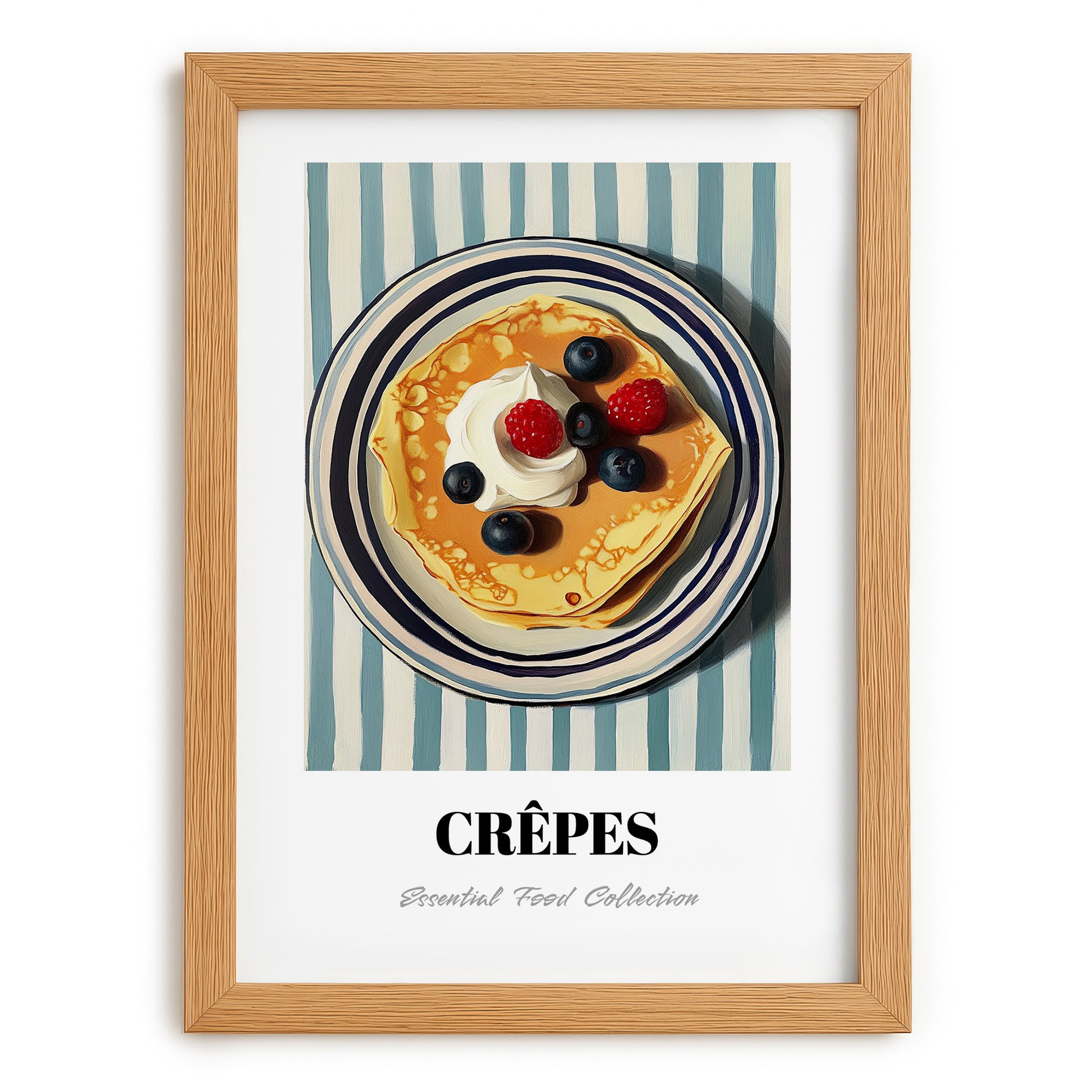 Crepes – on Striped Tablecloth, French French Pastry Still Life, set in oak frame
