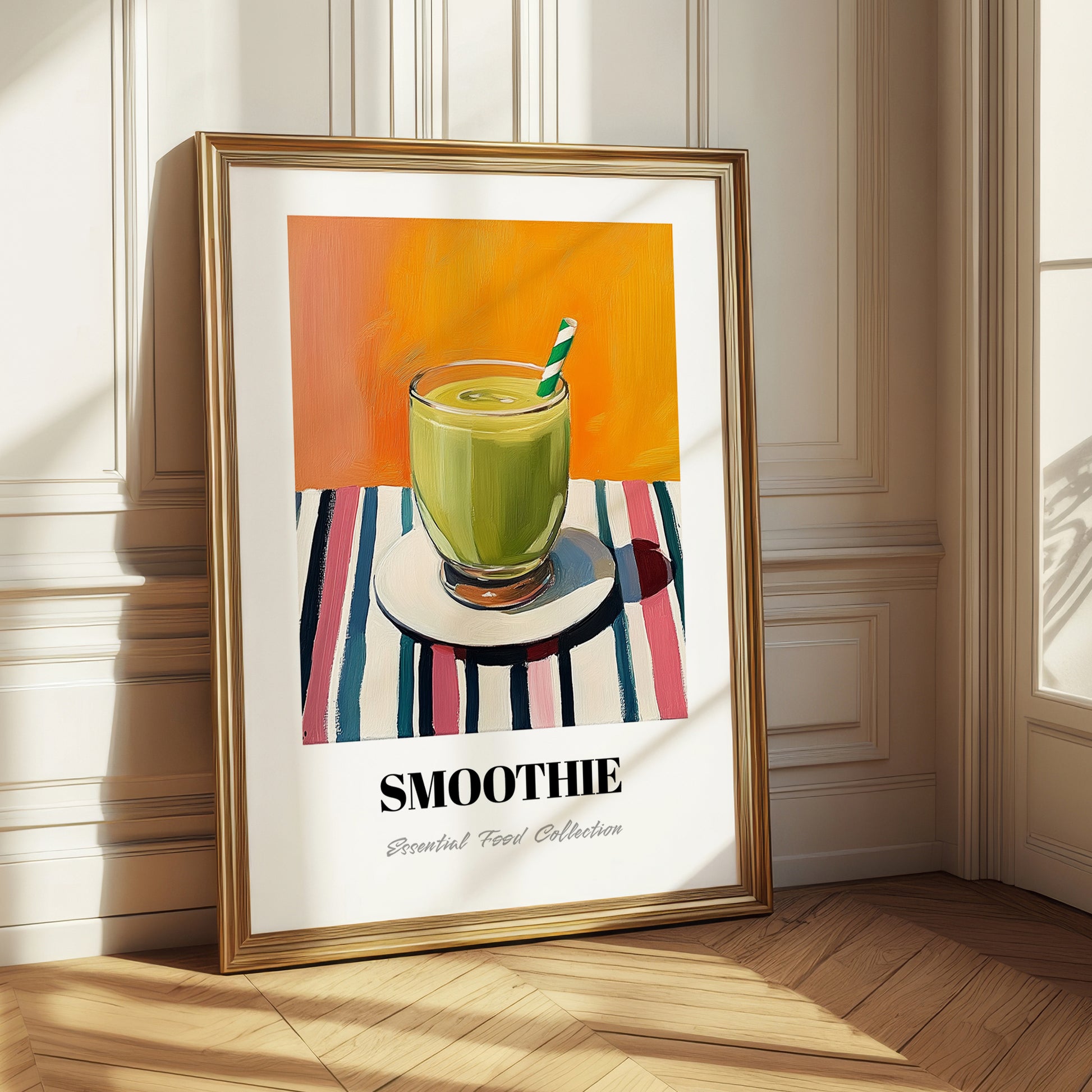 Smoothie – on Striped Tablecloth, American Drink Print 