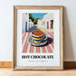 Hot Chocolate – White village Café on the Corner, Swiss Drink Still Life, in wooden frame leaning on the floor