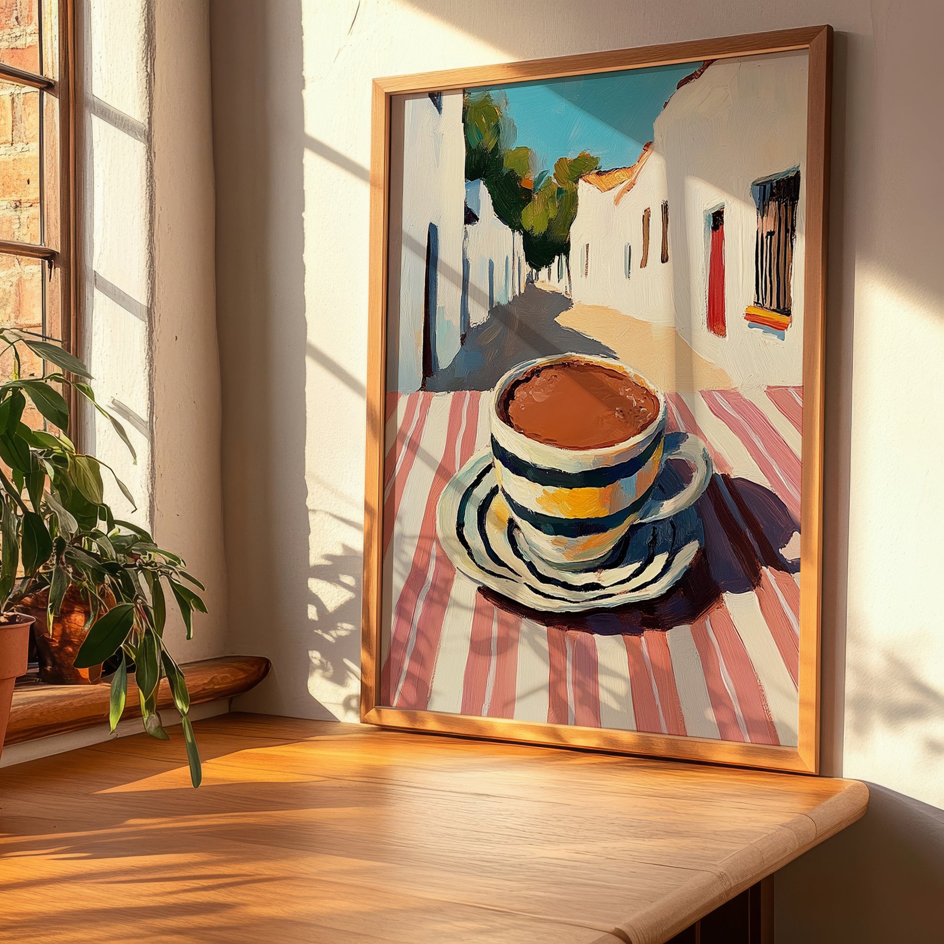 Hot Chocolate – White village Café on the Corner, Swiss Drink Still Life, clean layout with no caption