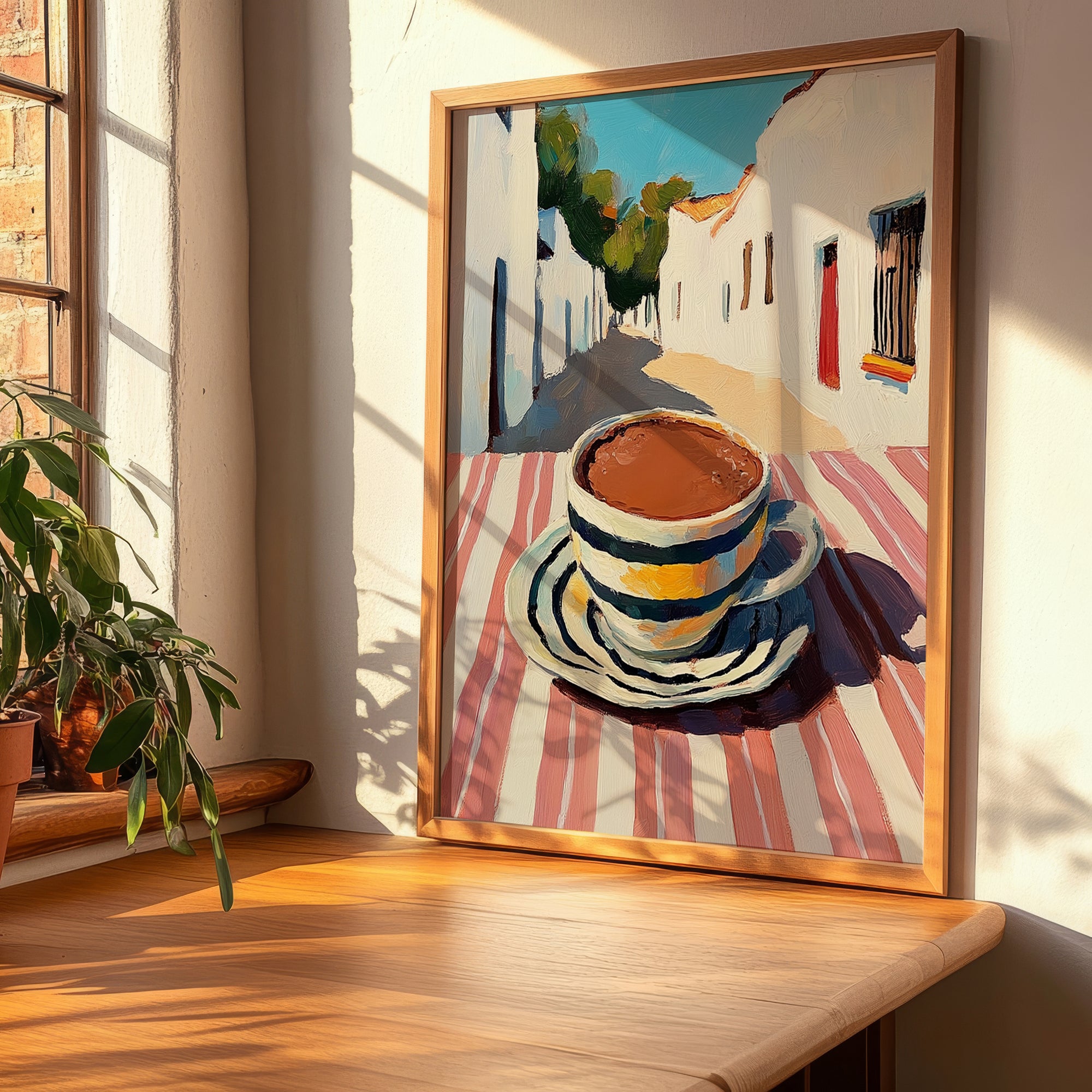 Hot Chocolate – White village Café on the Corner, Swiss Drink Still Life, clean layout with no caption