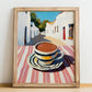 Hot Chocolate – White village Café on the Corner, Swiss Drink Still Life, no-text version framed in wood
