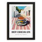 Hot Chocolate – White village Café on the Corner, Swiss Drink Still Life, in sleek black frame