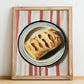 Ciabatta – on Striped Tablecloth, Italian Pastry Painting, no-text version framed in wood