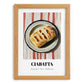 Ciabatta – on Striped Tablecloth, Italian Pastry Painting, set in oak frame