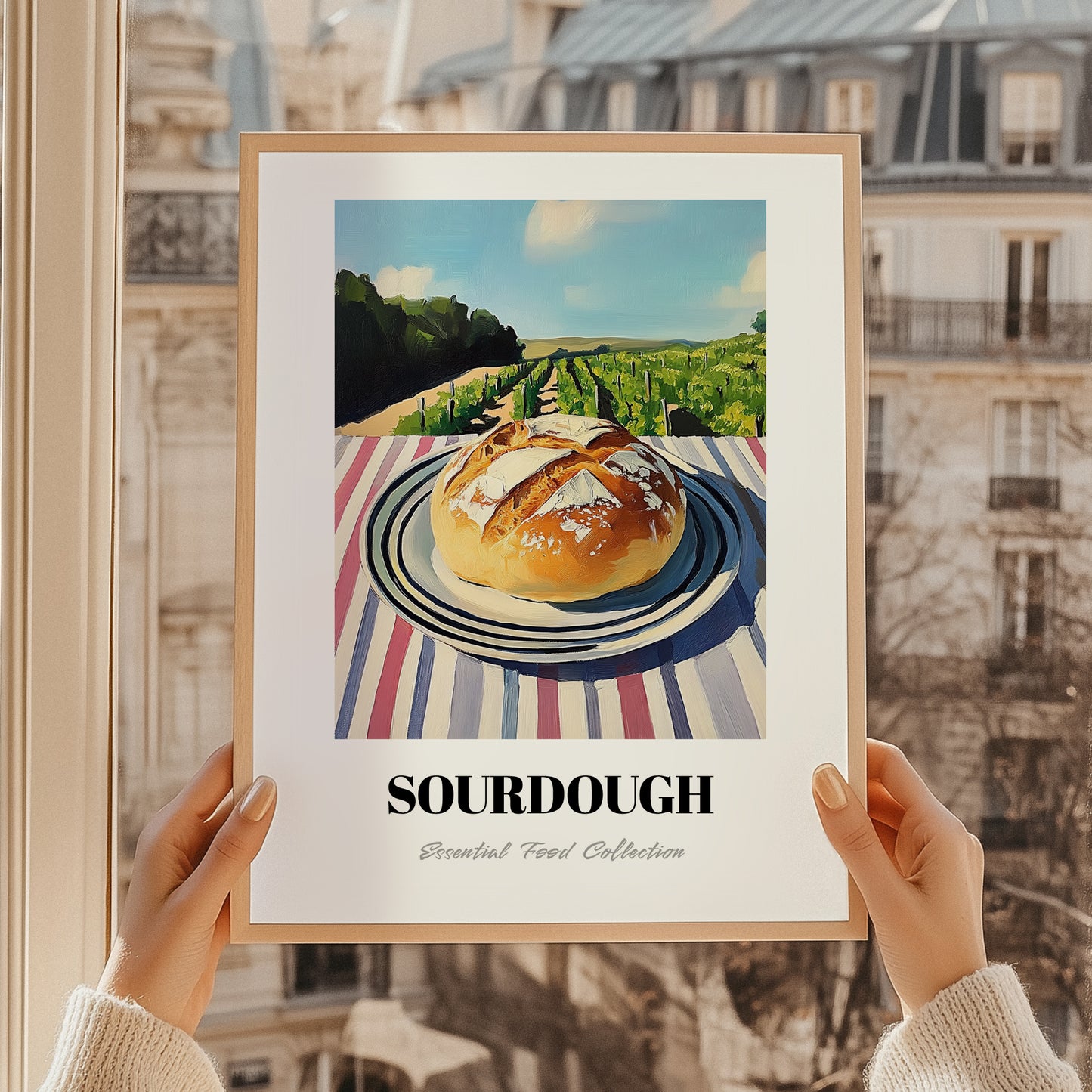 Sourdough – Hillside Café View, American Food Wall Decor, styled in a charming Paris street view