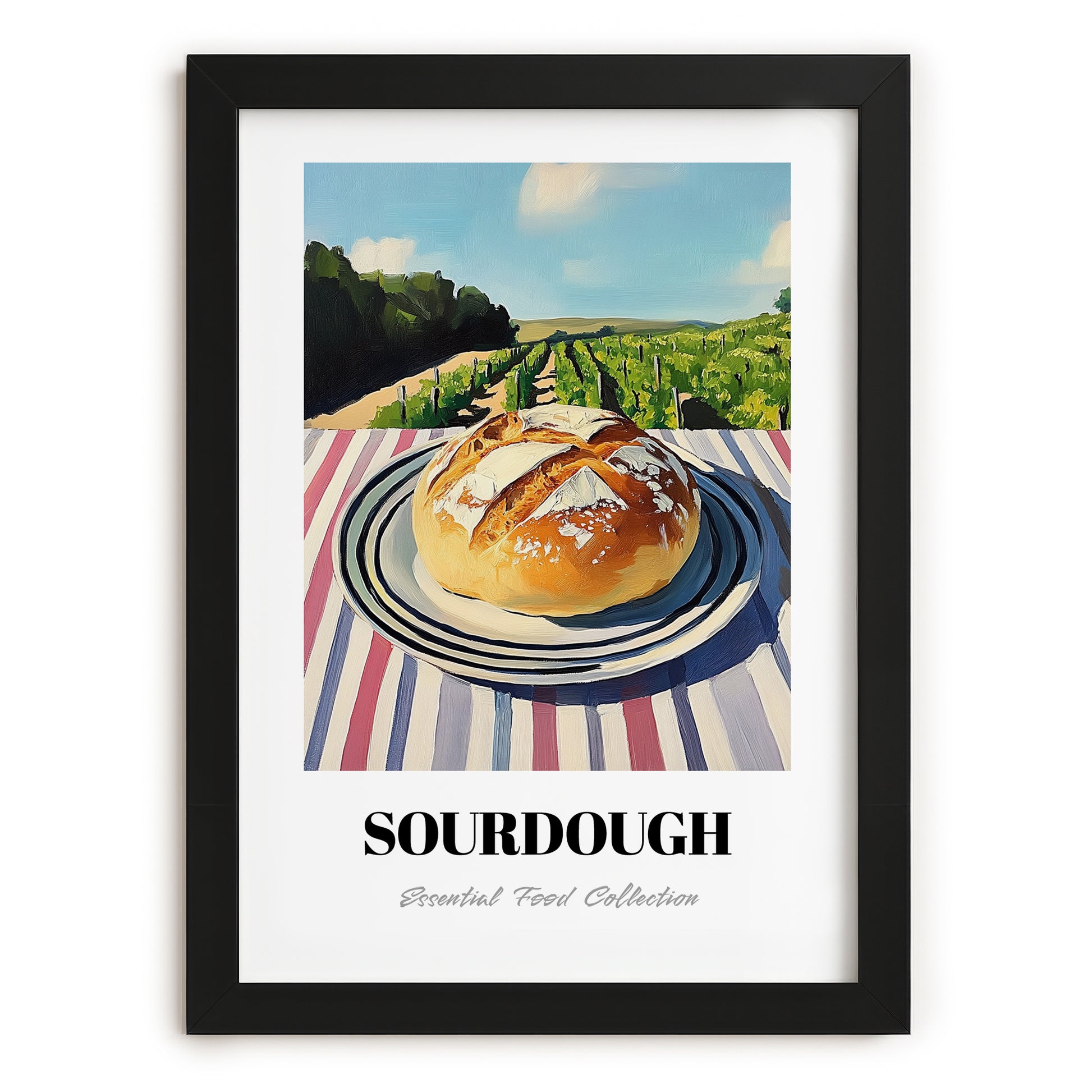 Sourdough – Hillside Café View, American Food Wall Decor, in sleek black frame
