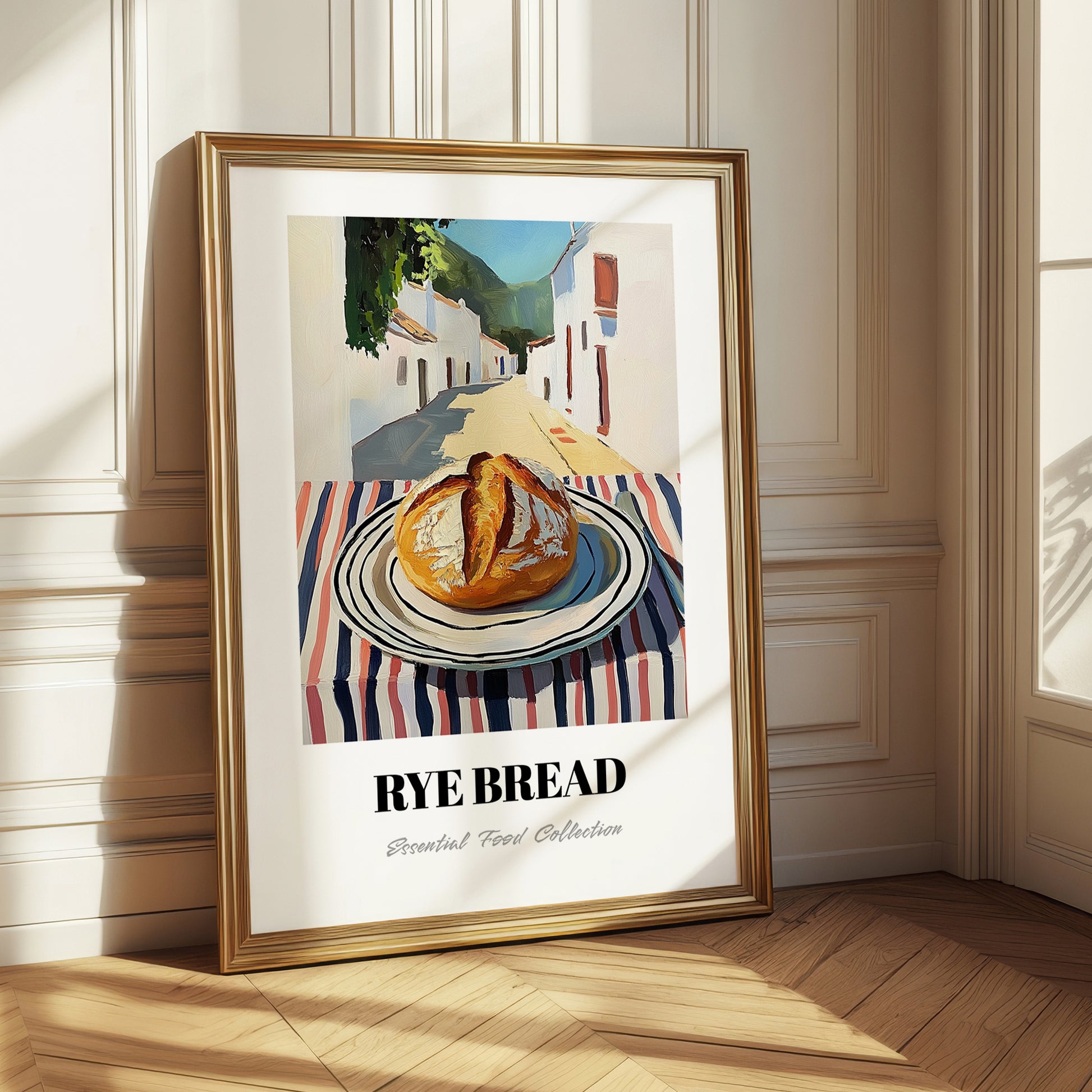 Rye Bread – White village Urban Café Scene, German Food Poster