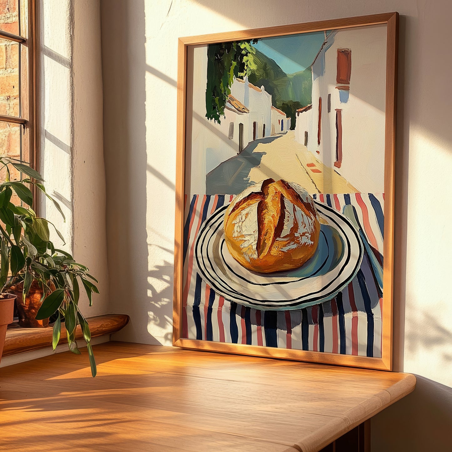 Rye Bread – White village Urban Café Scene, German Food Poster, clean layout with no caption