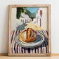 Rye Bread – White village Urban Café Scene, German Food Poster, no-text version framed in wood