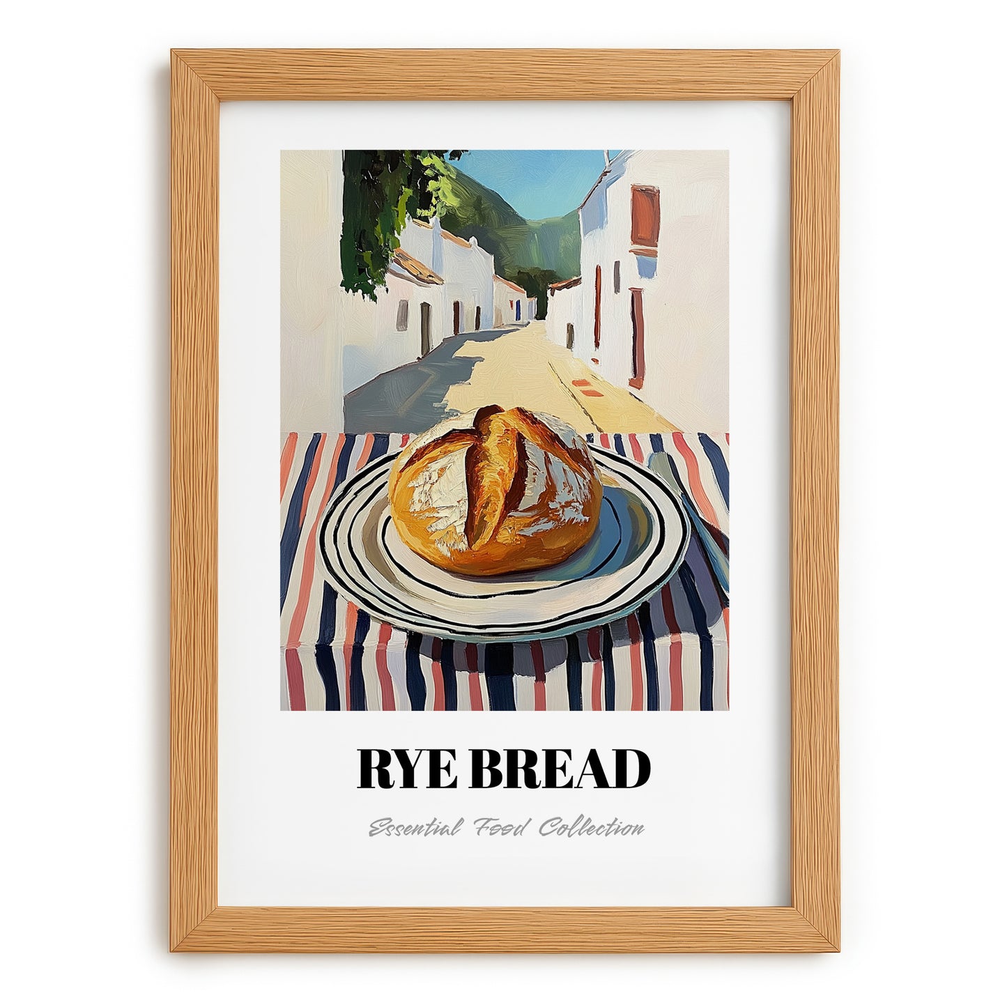 Rye Bread – White village Urban Café Scene, German Food Poster, set in oak frame