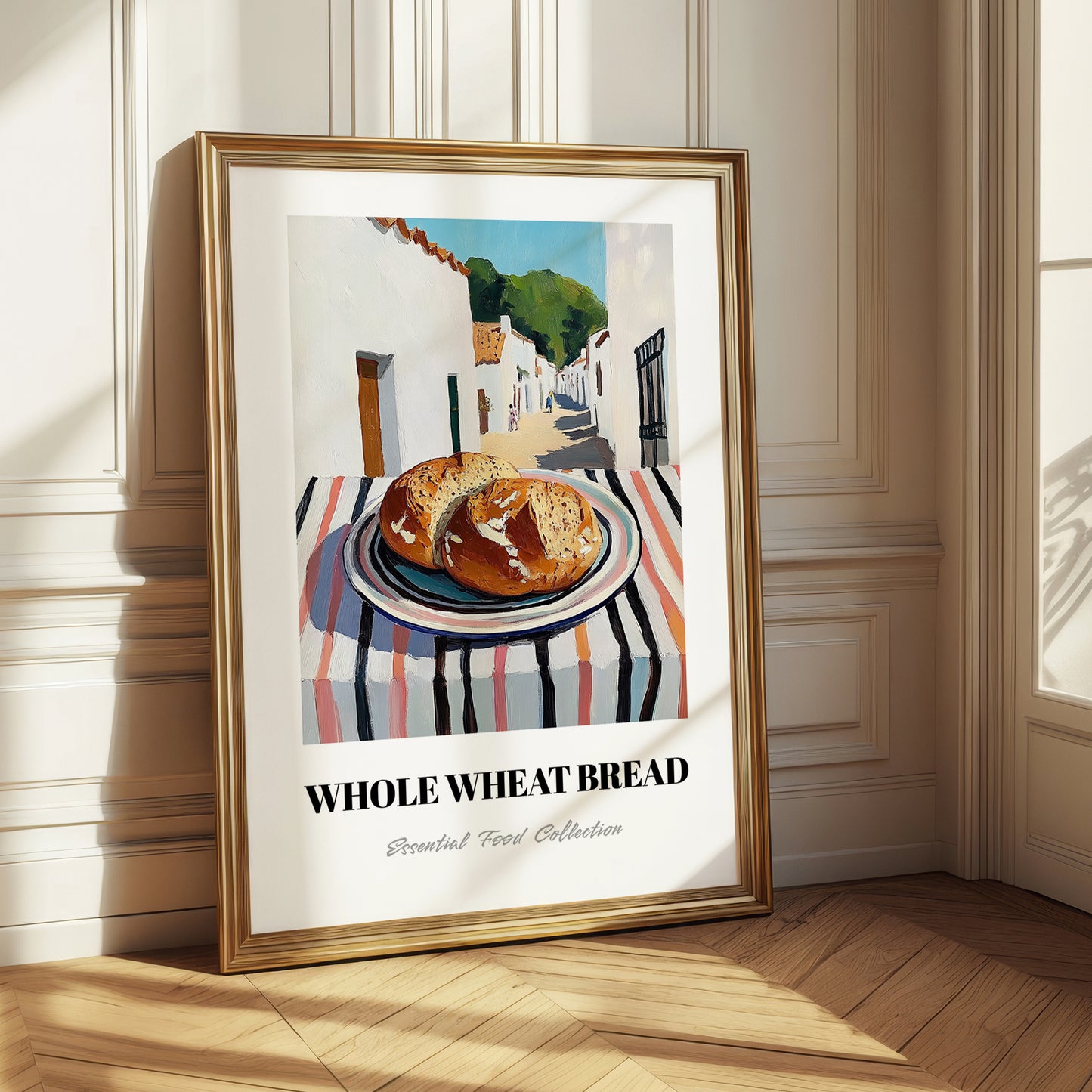 Whole Wheat Bread – White village Street Café Scene, American Food Wall Decor
