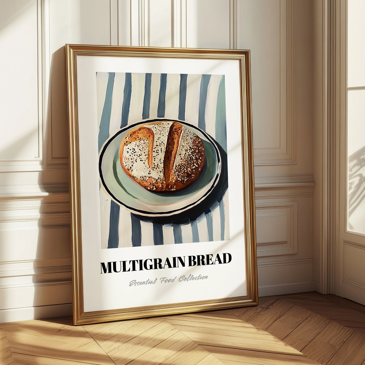 Multigrain Bread – on Striped Tablecloth, American Food Poster