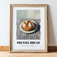 Pretzel Bread – on Striped Tablecloth, German Pastry Still Life, in wooden frame leaning on the floor